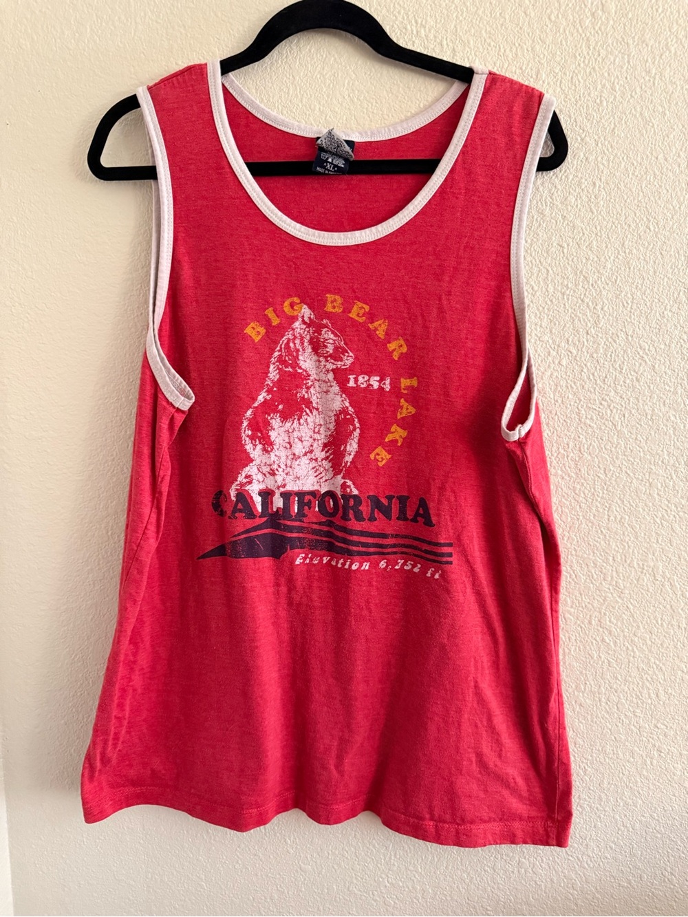 California Big Bear Graphic Tank Top - Red with Contrast Trim
